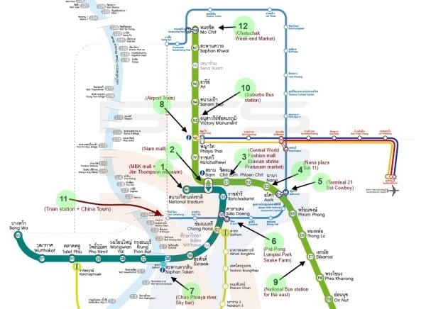 แผนที่ของกรุงเทพมหานคร world. kgm bts แผนที่กับ attractions