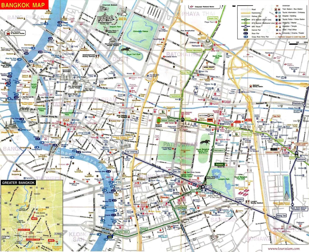 กรุงเทพนักท่องเที่ยวหน่อยบนแผนที่ภาษาอังกฤษ