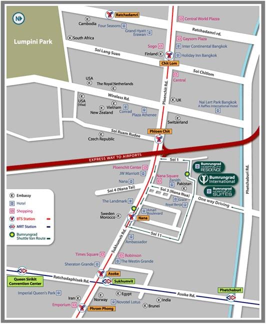 แผนที่ของ bumrungrad โรงพยาบาล